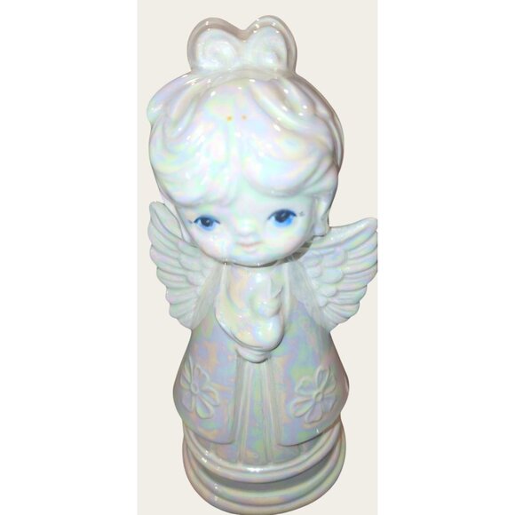 Ceramic Iridescent Angel Figurine With Music Box Vintage - Picture 2 of 9